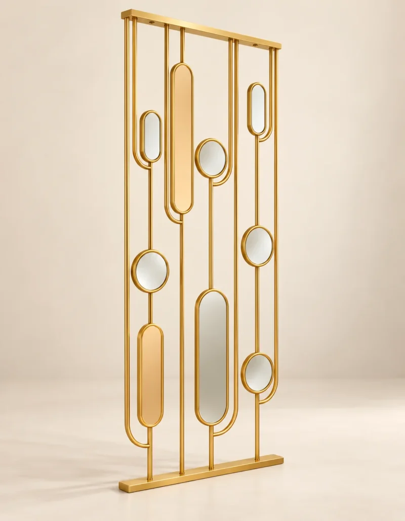 Gold stainless steel fluted glass partition screen by Alliance International Store