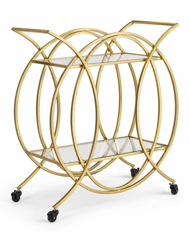 HaloArc Luxe 4 tier glass serving trolley with gold frame