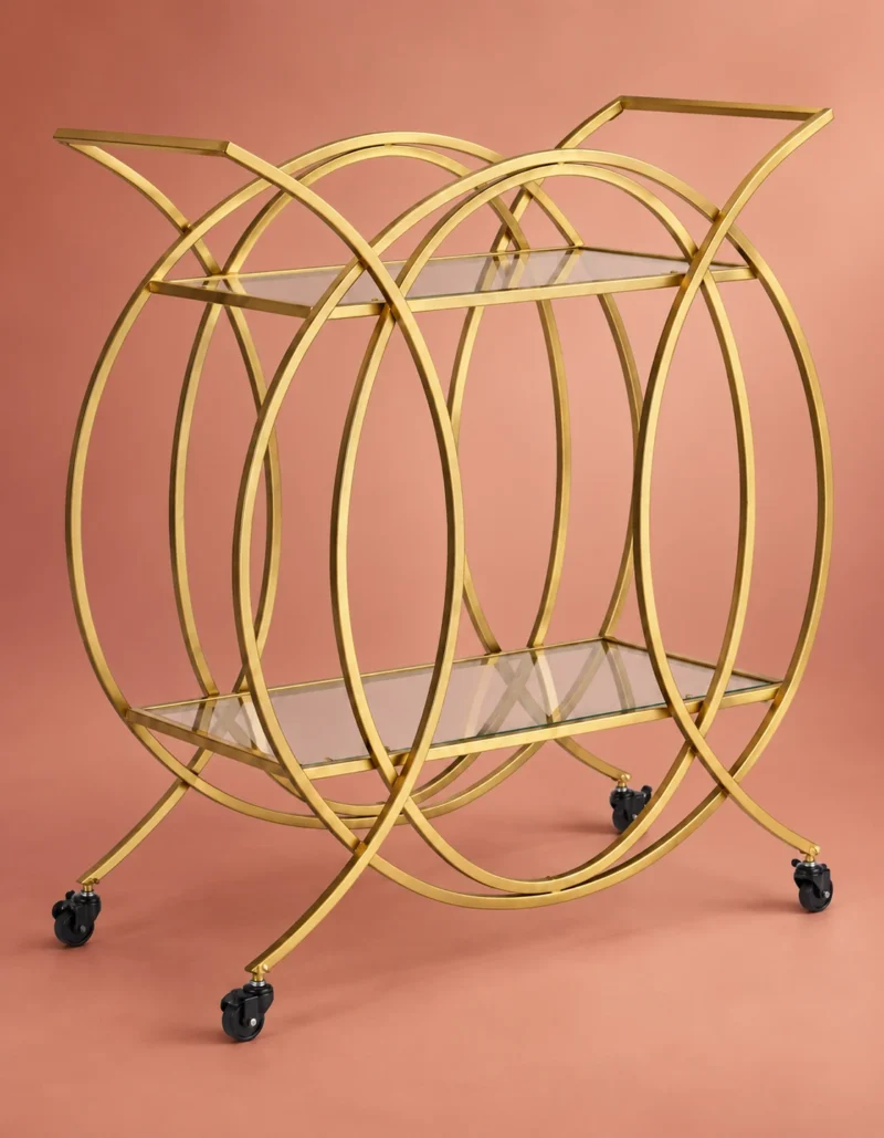 HaloArc Luxe 4 tier glass serving trolley with gold frame