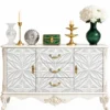 Ivoria carved console table with storage drawers, side cabinets and white decorative panels
