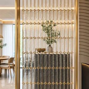 Linea Diamond vertical premix glass partition with Gold PVD detailing
