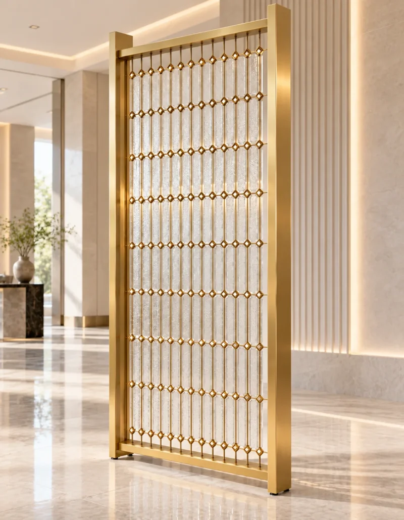 Linea Diamond vertical premix glass partition with Gold PVD detailing