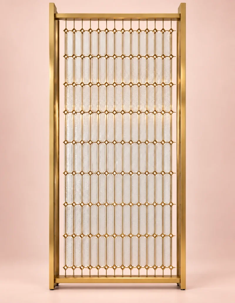 Linea Diamond vertical premix glass partition with Gold PVD detailing