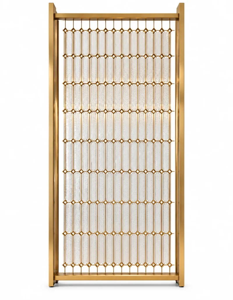 Linea Diamond vertical premix glass partition with Gold PVD detailing