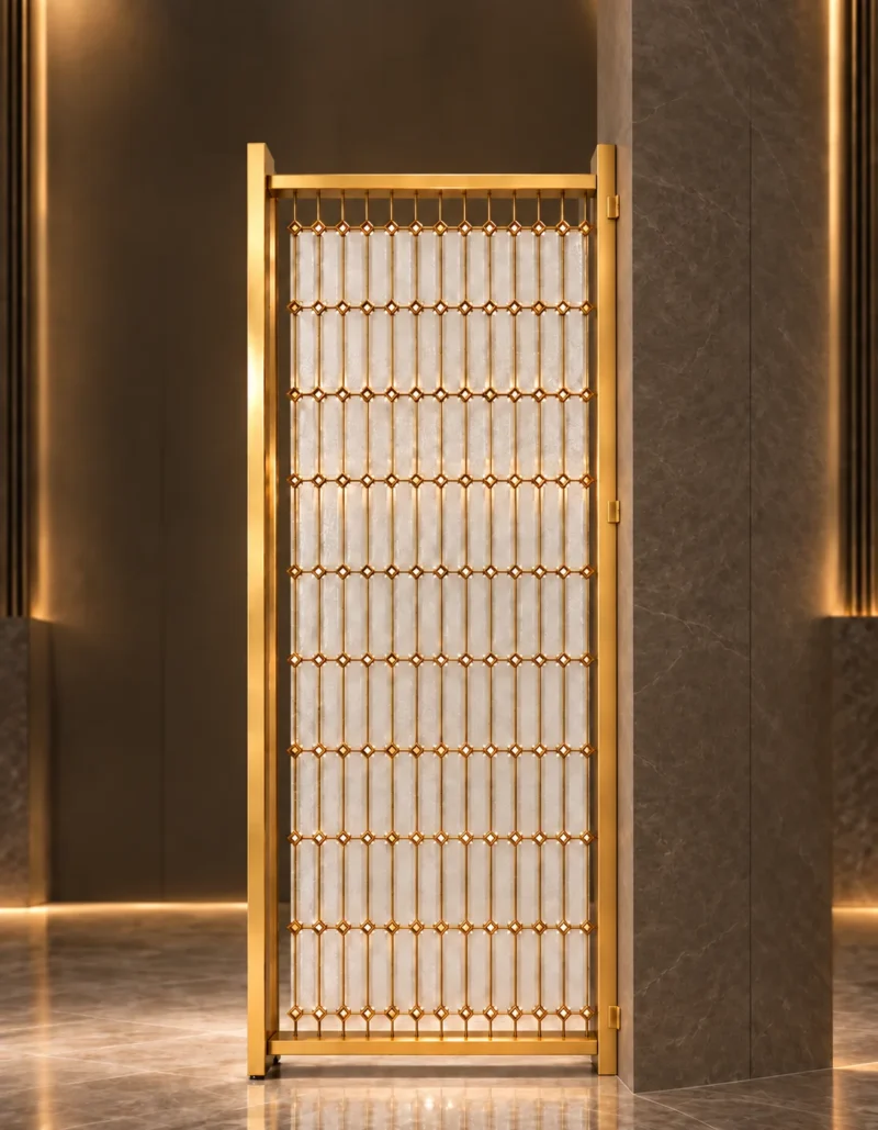 Linea Diamond vertical premix glass partition with Gold PVD detailing