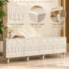 Liora Carve white TV unit with four patterned doors and gold-tone leg accents