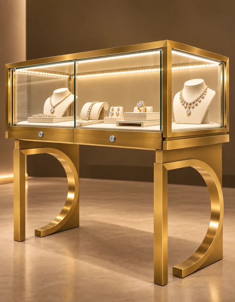 Lumora Gold LED jewelry display counter for showroom