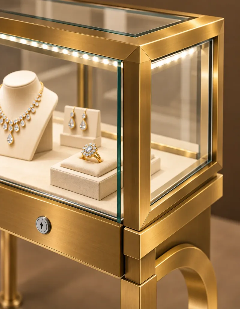Lumora Gold LED jewelry display counter for showroom