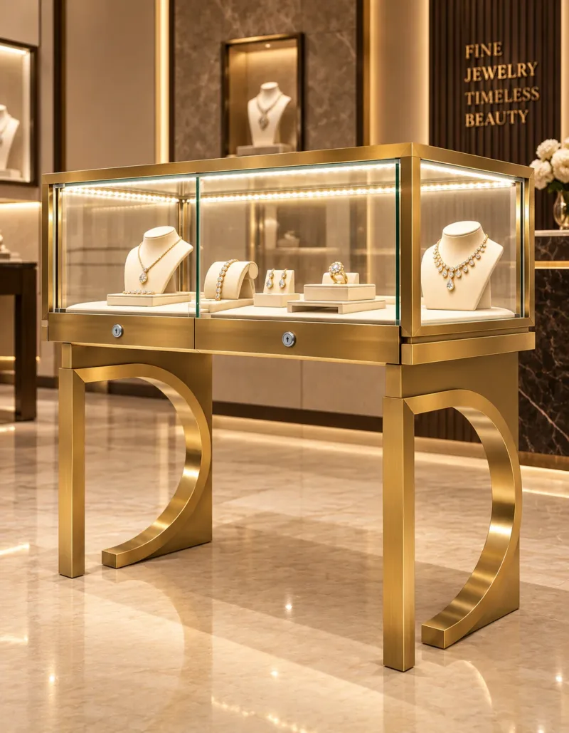 Lumora Gold LED jewelry display counter for showroom