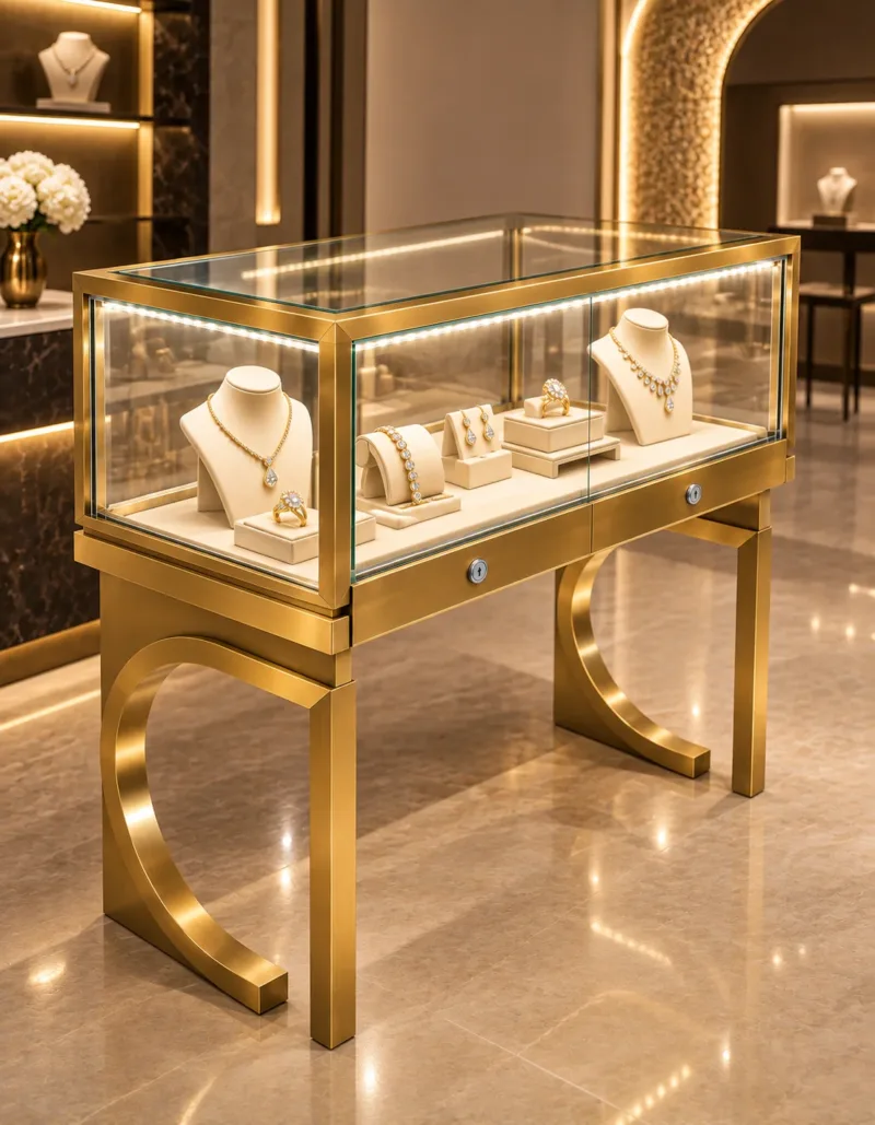 Lumora Gold LED jewelry display counter for showroom