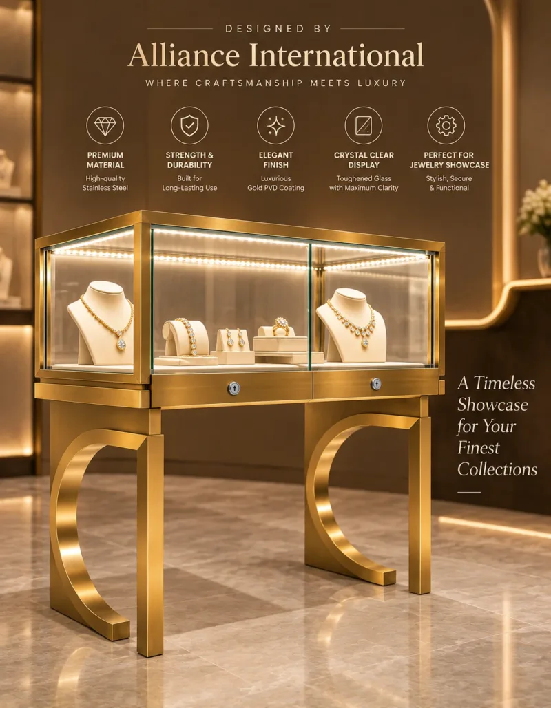 Lumora Gold LED jewelry display counter for showroom