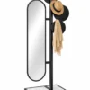Movara mobile standing mirror with clothes hanger and black stainless steel frame