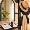 Movara mobile standing mirror with clothes hanger and black stainless steel frame