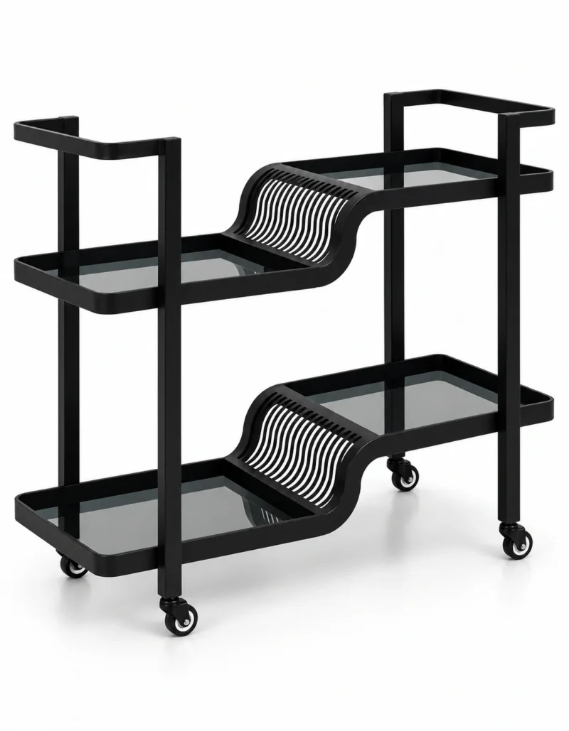 Nero Wave split level serving trolley with black frame and wave detailing