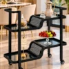 Nero Wave split level serving trolley with black frame and wave detailing