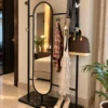 Noirva full length mirror with garment rack and black stainless steel frame