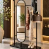 Noirva full length mirror with garment rack and black stainless steel frame