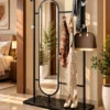 Noirva full length mirror with garment rack and black stainless steel frame