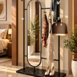 Noirva full length mirror with garment rack and black stainless steel frame