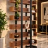 Norvia Luxe 6 tier retail display rack with wooden-look shelves and black frame