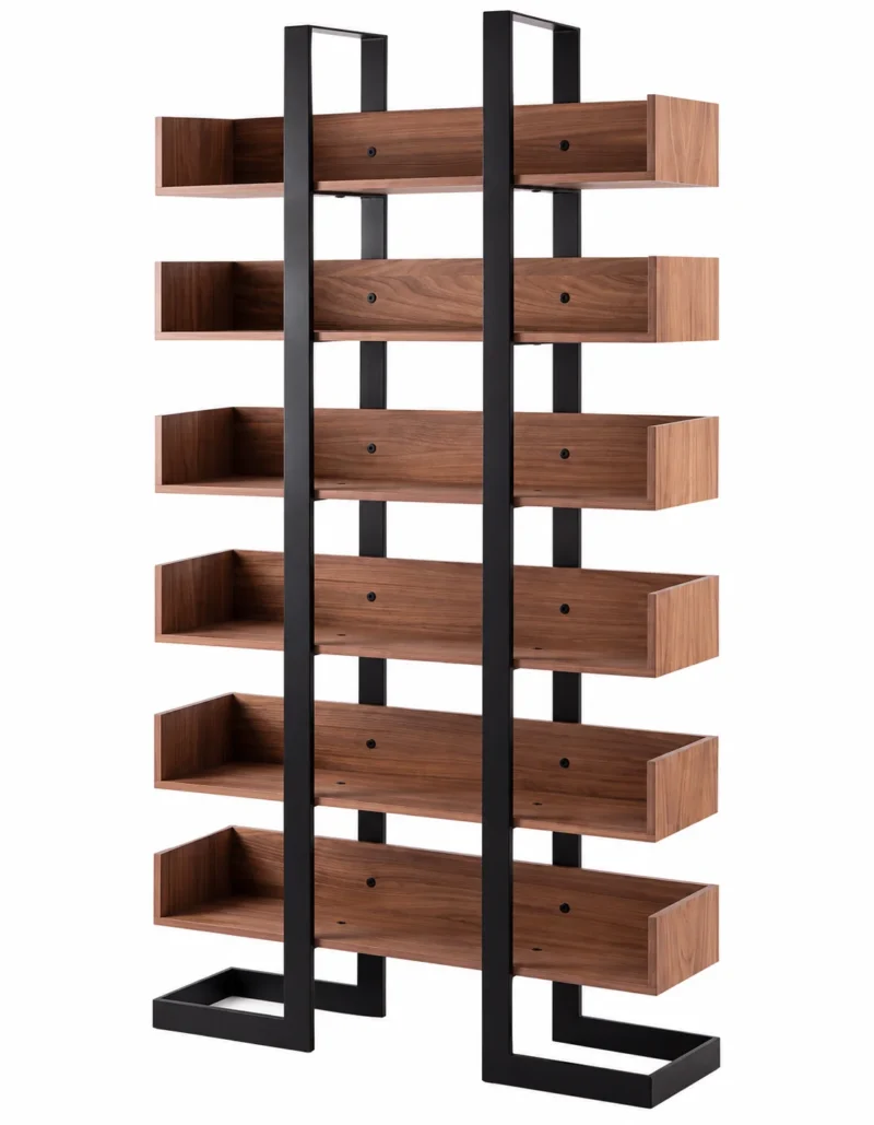 Norvia Luxe 6 tier retail display rack with wooden-look shelves and black frame
