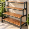 Norvik 4 tier rolling shoe rack with wooden-look slatted shelves and caster wheels