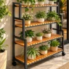Norvik 4 tier rolling shoe rack with wooden-look slatted shelves and caster wheels