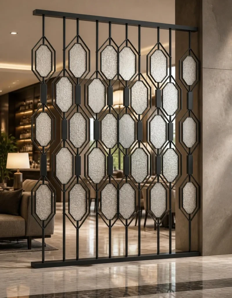 Onyx Geo geometric premix glass partition with black frame