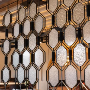 Onyx Geo geometric premix glass partition with black frame