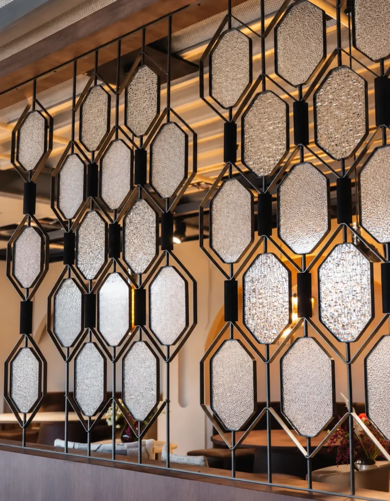 Onyx Geo geometric premix glass partition with black frame
