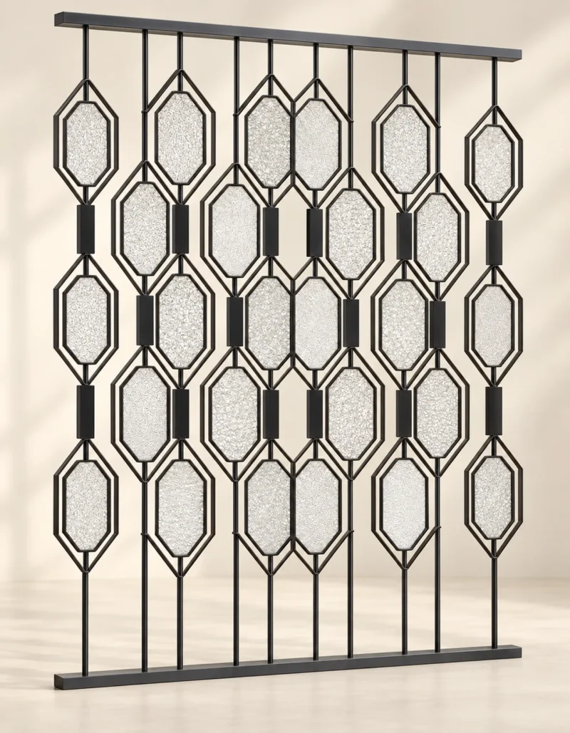 Onyx Geo geometric premix glass partition with black frame