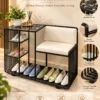 Onyx Seat Luxe shoe rack with chair, black frame and multi-level shoe storage