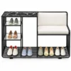 Onyx Seat Luxe shoe rack with chair, black frame and multi-level shoe storage