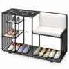Onyx Seat Luxe shoe rack with chair, black frame and multi-level shoe storage