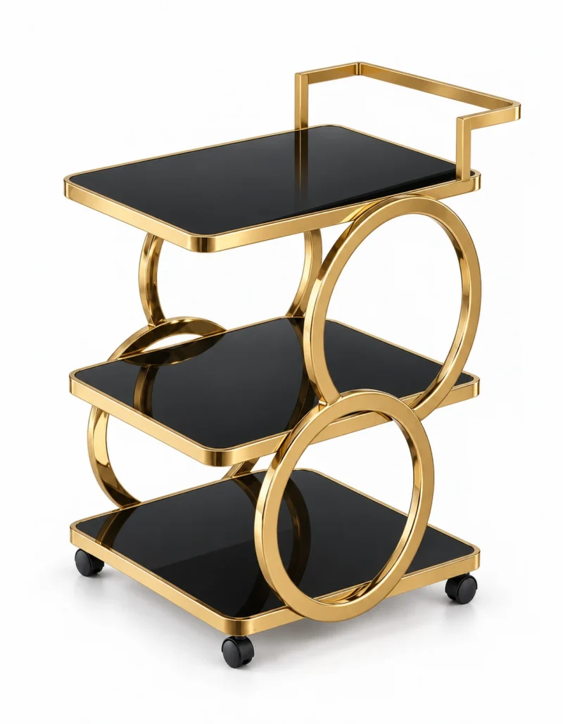 Orbit Luxe circular frame serving trolley with gold finish