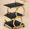 Orbit Luxe circular frame serving trolley with gold finish