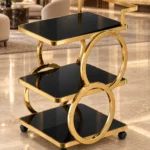 Orbit Luxe circular frame serving trolley with gold finish