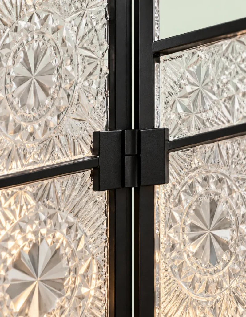 PrismFold Luxe folding premix glass partition with black frame