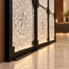 PrismFold Luxe folding premix glass partition with black frame
