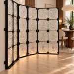 PrismFold Luxe folding premix glass partition with black frame