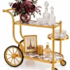 Regalia Wheel designer serving trolley with gold frame and large spoked wheel