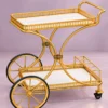 Regent Wheel 4 tier serving trolley with large spoked wheels and gold frame