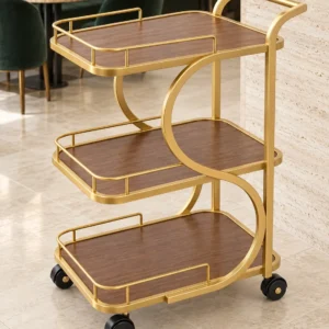 Serena Curve designer serving trolley for home with gold frame