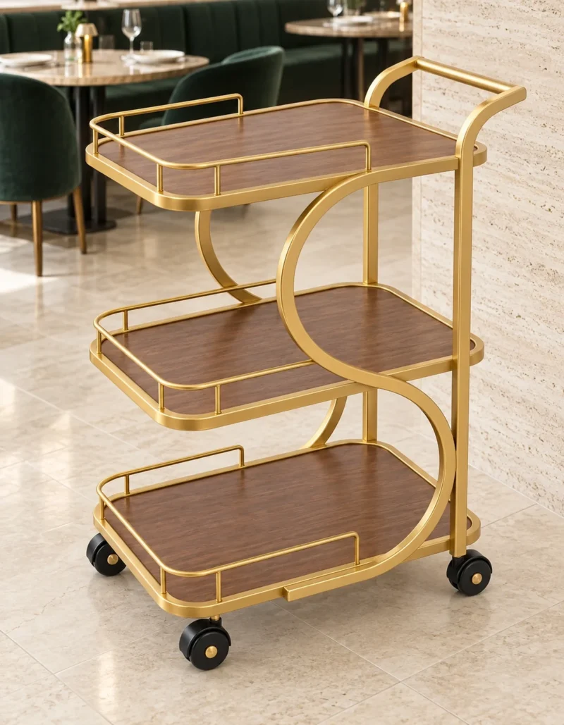 Serena Curve designer serving trolley for home with gold frame