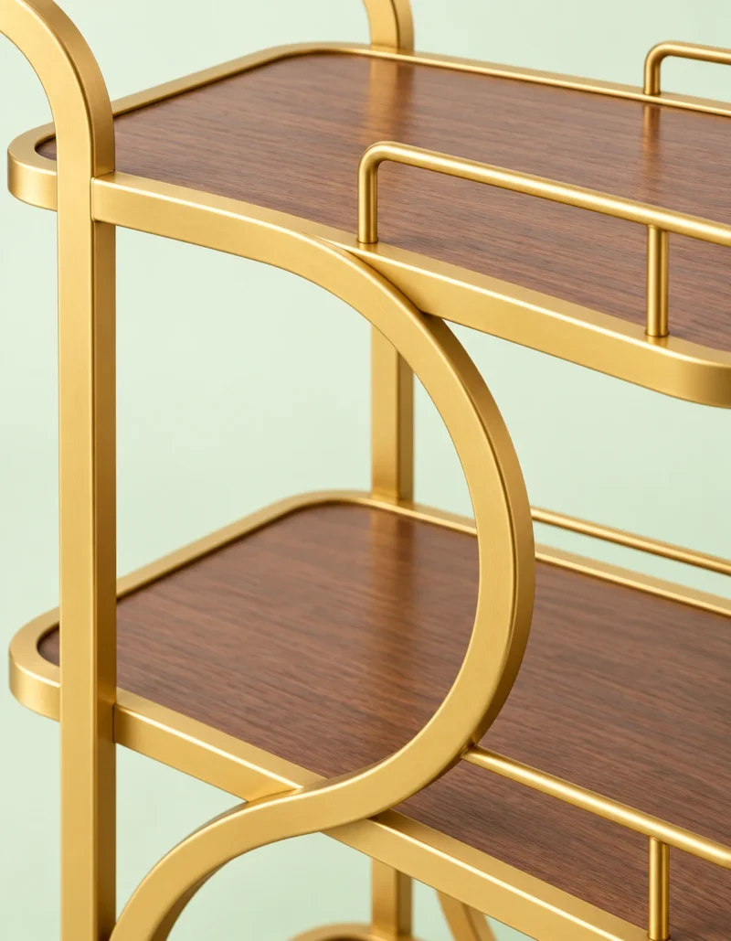 Serena Curve designer serving trolley for home with gold frame