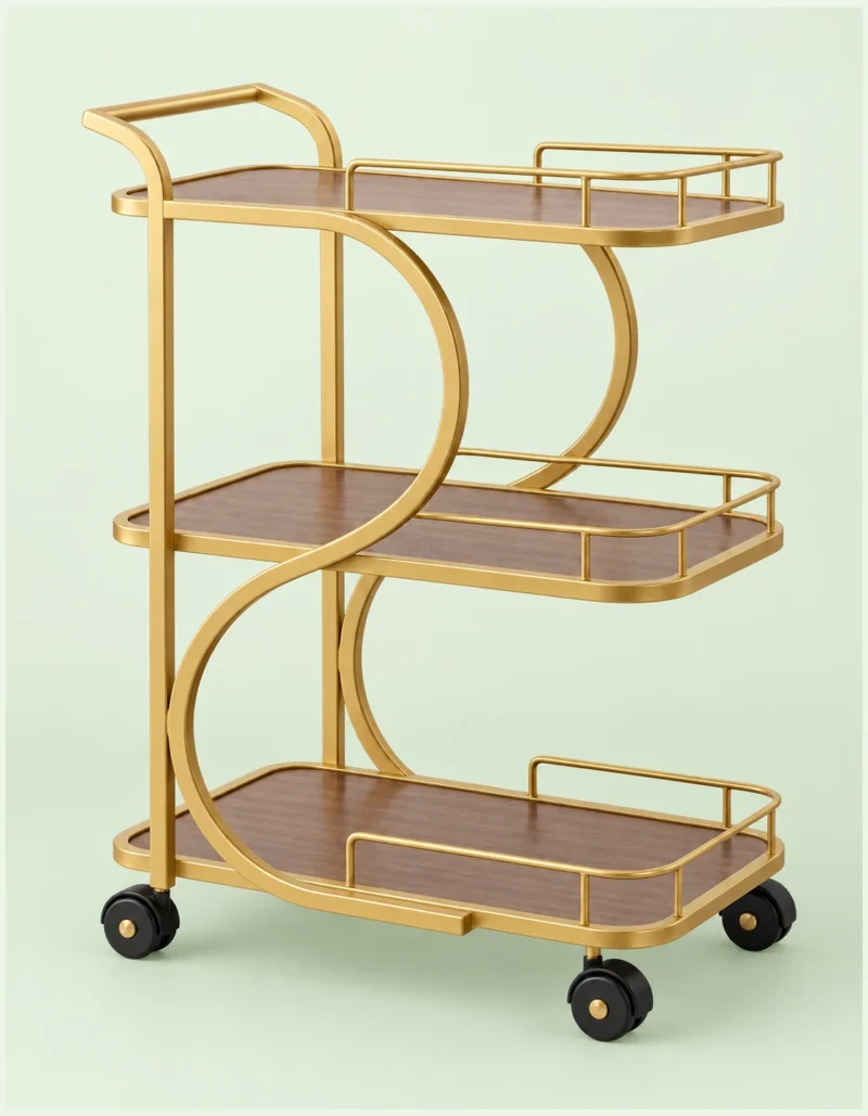 Serena Curve designer serving trolley for home with gold frame