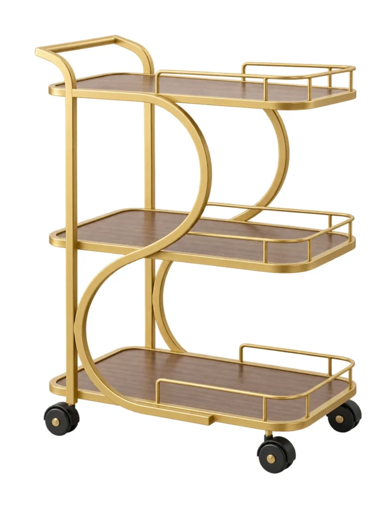 Serena Curve designer serving trolley for home with gold frame