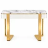 Serena Luxe marble console table with drawers, white top and gold frame