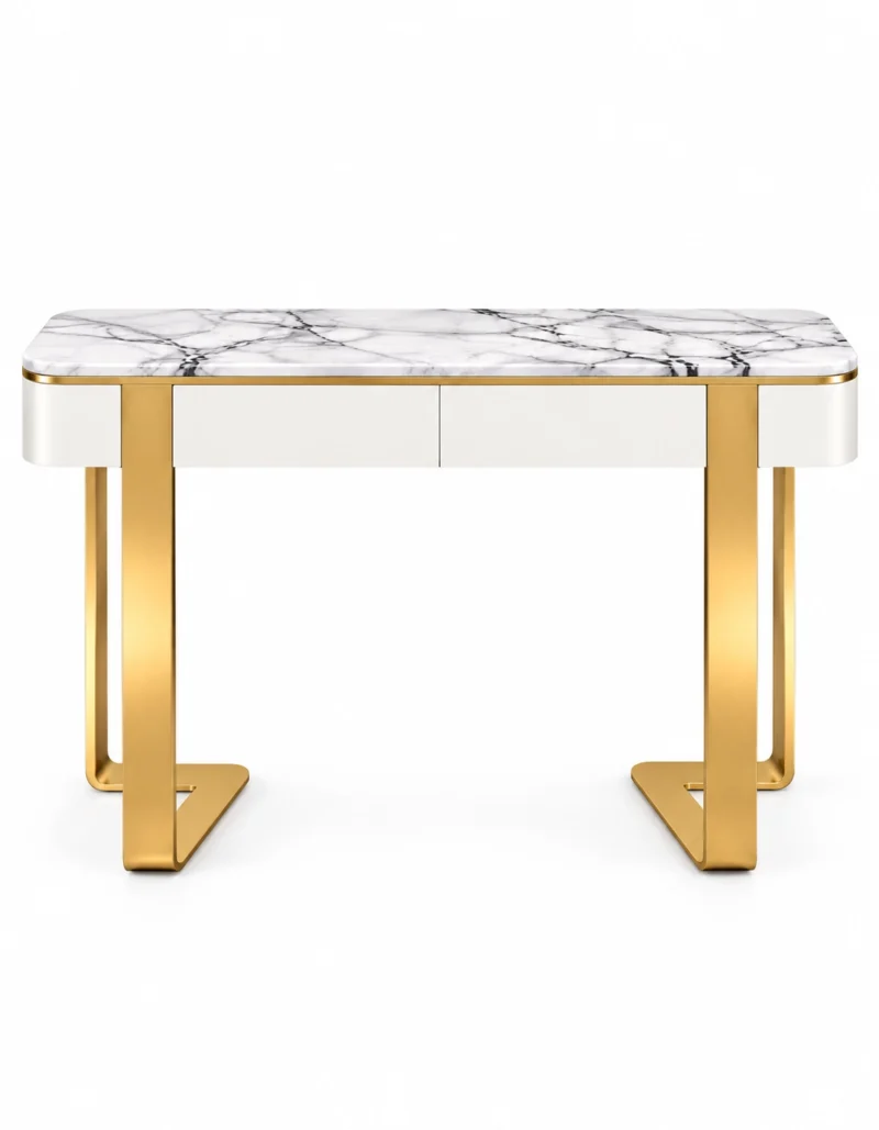 Serena Luxe marble console table with drawers, white top and gold frame