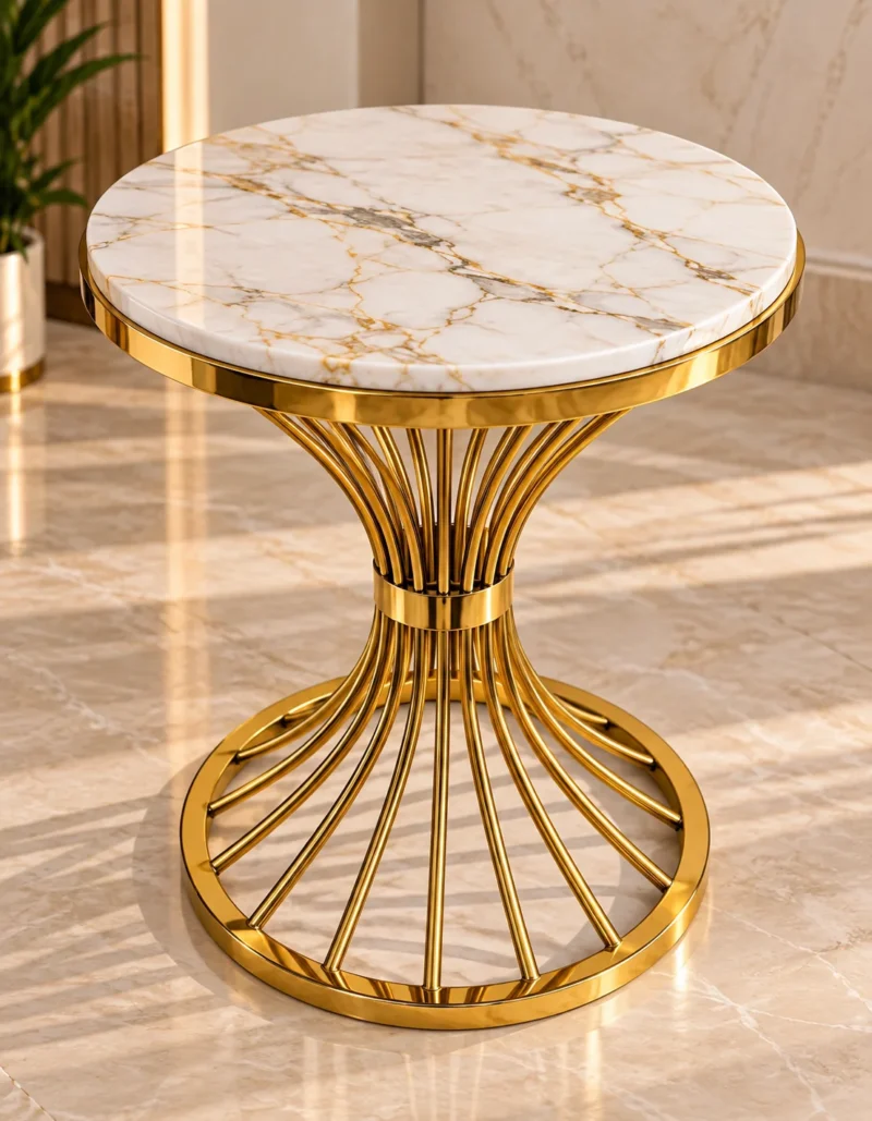Solara Fan marble side table with gold radial base